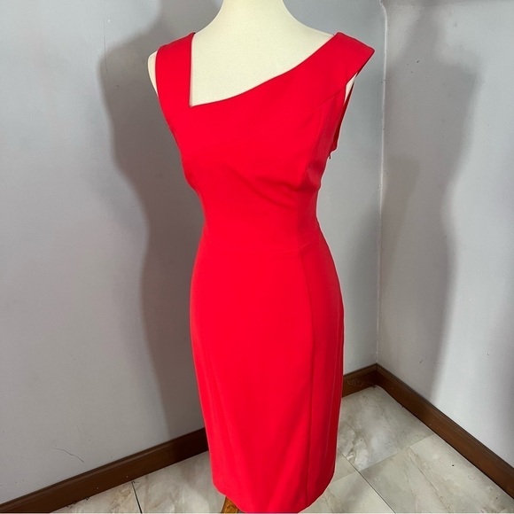 Black Halo Red Date Night Asymmetrical Dress Size 10 Cocktail Bodycon Midi Party - Picture 9 of 14